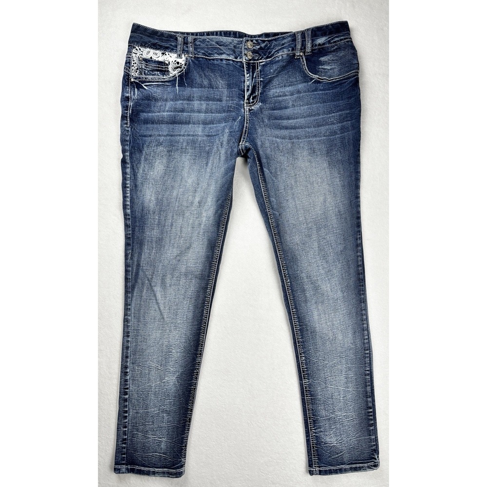 Amethyst Jeans Women's Size 20 Blue Denim Lace Pocket Stretch Jeans